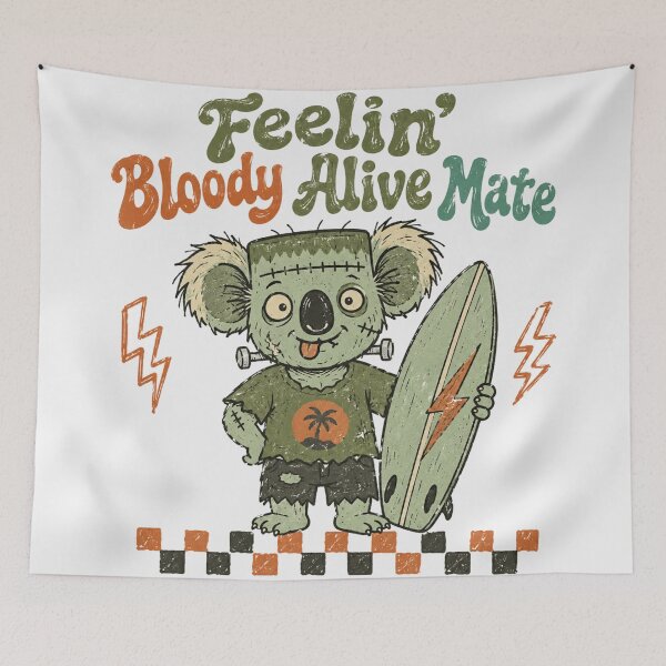 Item preview, Feelin Bloody Alive Mate Zombie Koala Surf Retro Halloween Australian Slang designed and sold by Yellowriversss.