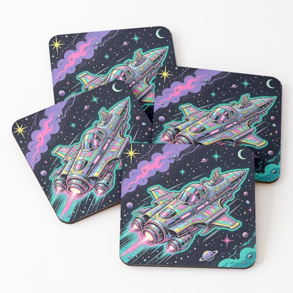 Item preview, Neon Spaceship – Retro Futuristic Cosmic Illustration designed and sold by Dogandesighn.