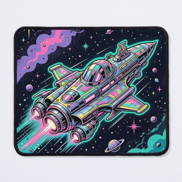 Item preview, Neon Spaceship – Retro Futuristic Cosmic Illustration designed and sold by Dogandesighn.