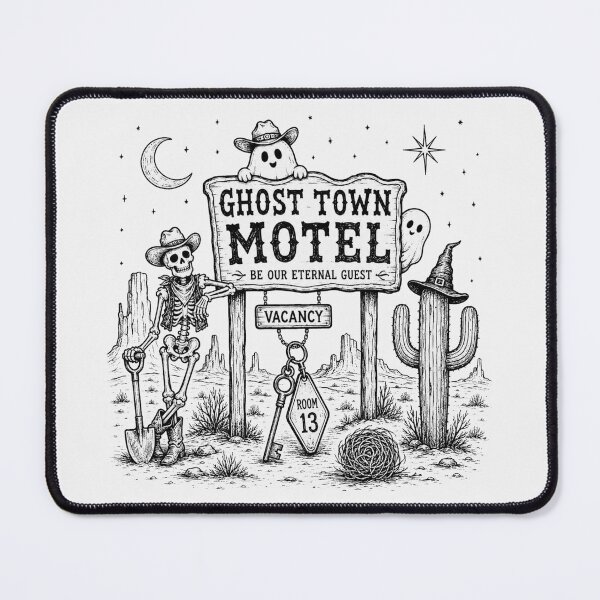 Item preview, Ghost Town Motel Be Our Eternal Guest Retro Western Halloween Skeleton Cowboy Ghost Desert Motel Key Room 13 designed and sold by Yellowriversss.