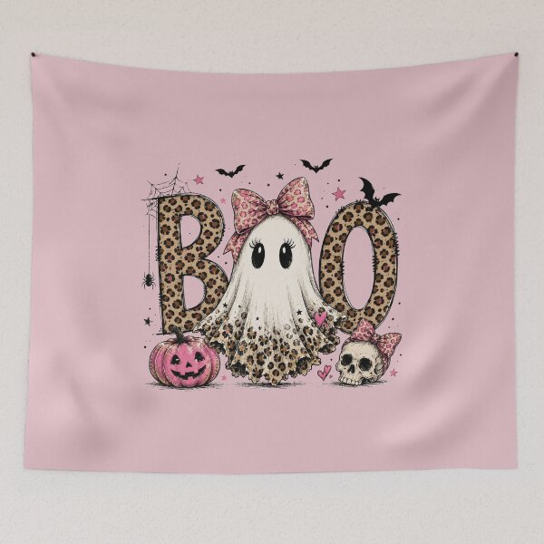 Item preview, Boo Leopard Print Ghost Cute Pink Halloween Pumpkin Skull Graphic designed and sold by DianaVape.