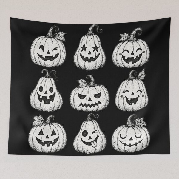 Item preview, Nine White Pumpkins Cute Spooky Faces Vintage Halloween Jack O Lantern Retro Aesthetic Fall designed and sold by Yellowriversss.