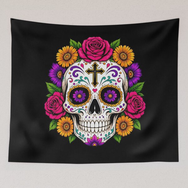 Item preview, Sugar Skull Floral Flowers Mexican Halloween Graphic designed and sold by Krwasatoune.