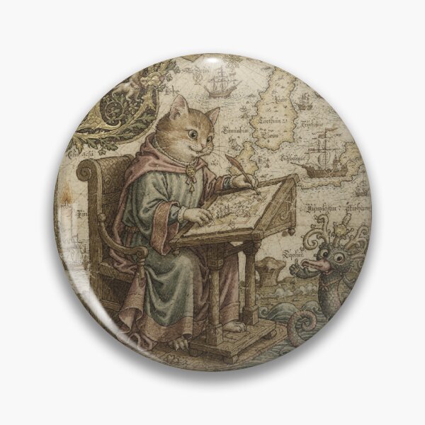 Item preview, Medieval Cat Cartographer Mapping a Sea Monster designed and sold by PictorialWhimsy.