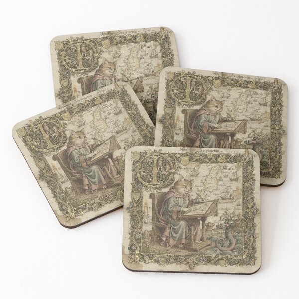 Item preview, Medieval Cat Cartographer Mapping a Sea Monster designed and sold by PictorialWhimsy.