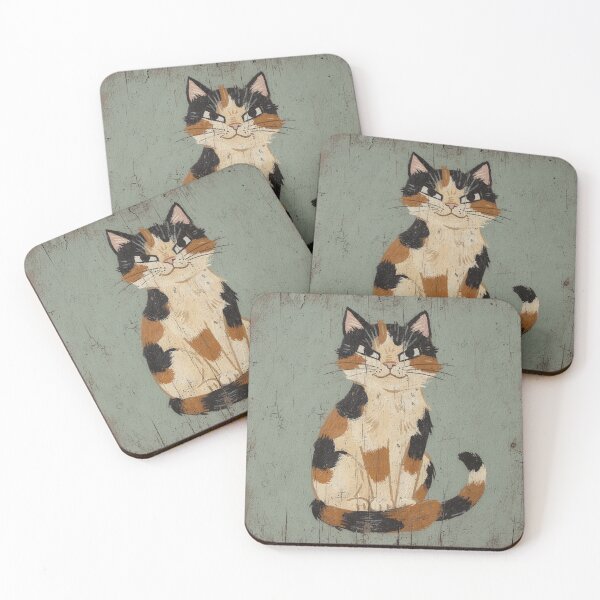 Item preview, Judgmental Calico Folk Art Cat designed and sold by PictorialWhimsy.