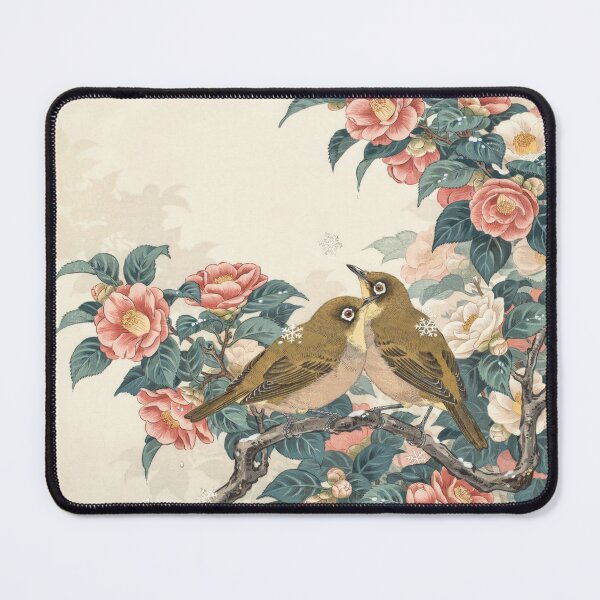 Item preview, Japanese White-Eye Among Winter Camellias – Ohara Koson Inspired Shin-Hanga Japanese Bird Art designed and sold by Tamas Das.