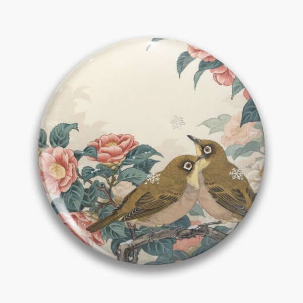 Item preview, Japanese White-Eye Among Winter Camellias – Ohara Koson Inspired Shin-Hanga Japanese Bird Art designed and sold by Tamas Das.
