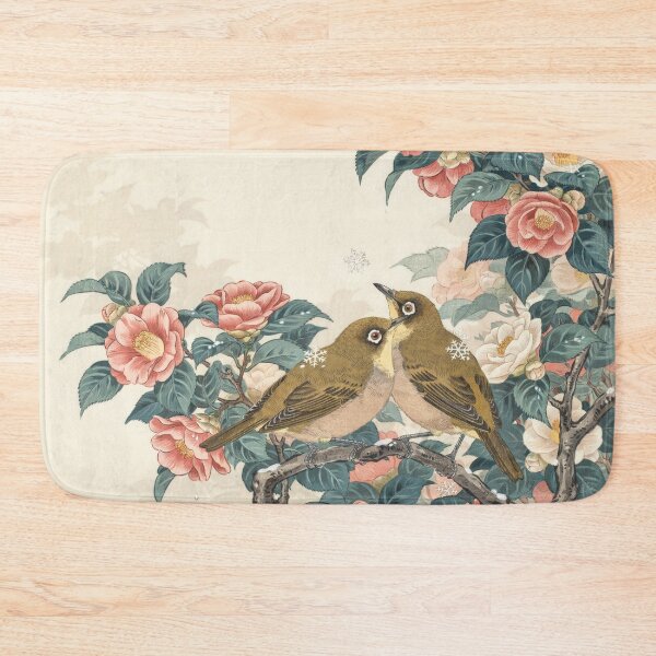 Item preview, Japanese White-Eye Among Winter Camellias – Ohara Koson Inspired Shin-Hanga Japanese Bird Art designed and sold by Tamas Das.