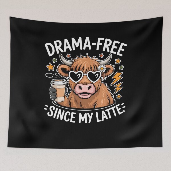 Item preview, Drama-Free Since My Latte Highland Cow Wearing Heart designed and sold by MarlaMaloneShop.