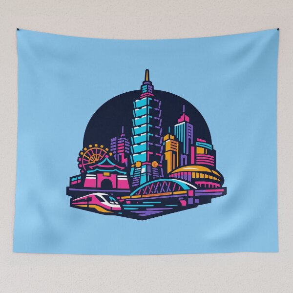 Item preview, Taipei City Skyline Neon Synthwave Taiwan Cyberpunk designed and sold by KungPowUnicorn.