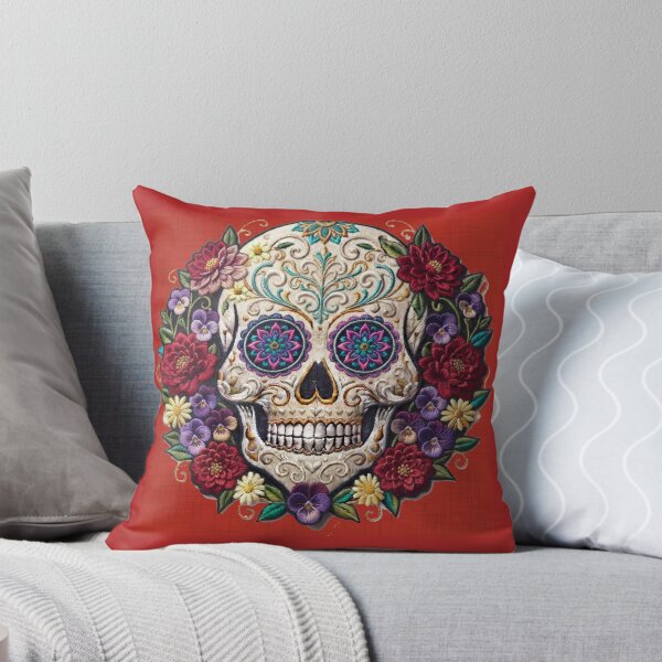 Item preview, Red Embroidered sugar skull  designed and sold by Anne Londez Studio.