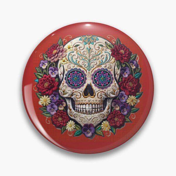Item preview, Red Embroidered sugar skull  designed and sold by Anne Londez Studio.
