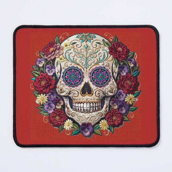 Item preview, Red Embroidered sugar skull designed and sold by Anne Londez Studio.