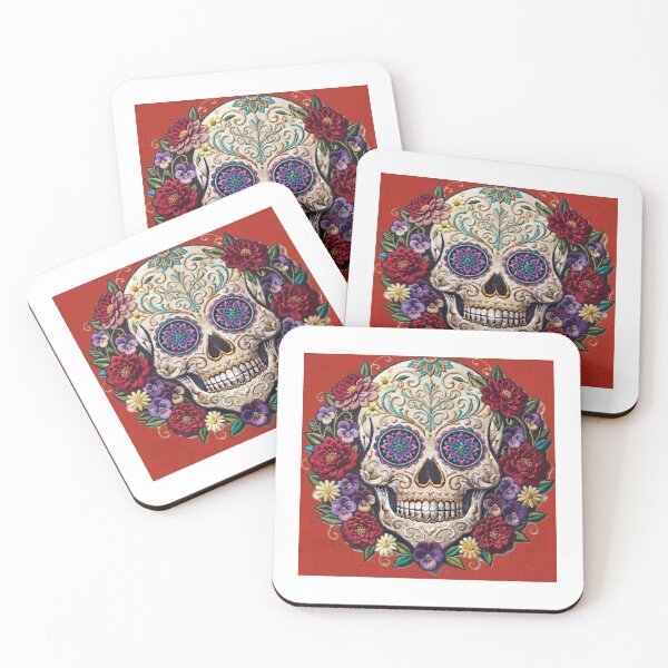 Item preview, Red Embroidered sugar skull  designed and sold by Anne Londez Studio.