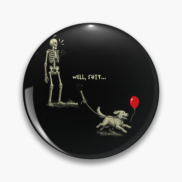 Item preview, skeleton dog steal bone halloween Funny Skeleton Lost Arm Red Balloon Well Shit Dark Humor designed and sold by watanabeee.