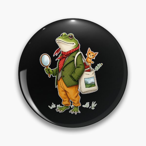 Item preview, Gentleman Frog Magnifying Glass Holding Tea With Cat designed and sold by MarlaMaloneShop.