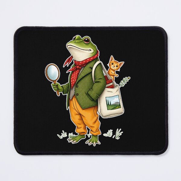 Item preview, Gentleman Frog Magnifying Glass Holding Tea With Cat designed and sold by MarlaMaloneShop.