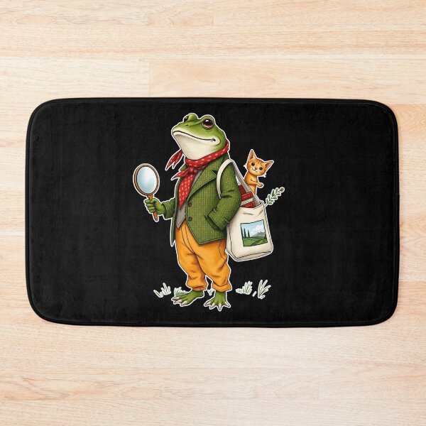 Item preview, Gentleman Frog Magnifying Glass Holding Tea With Cat designed and sold by MarlaMaloneShop.