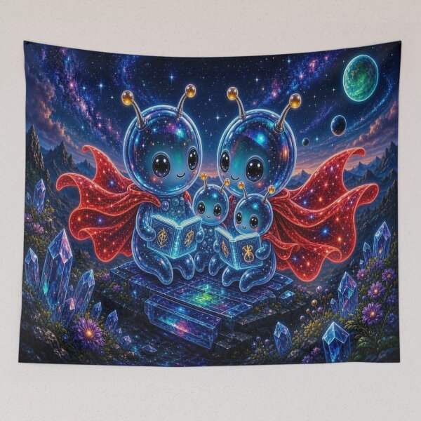 Item preview, Cute Alien Medanix Family - Cosmic Storytime Book Lovers Art designed and sold by Breezes-of-Ida.