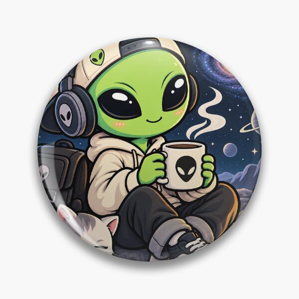 Item preview, Cute Alien Coffee Break Under the Stars designed and sold by OodChillArt.