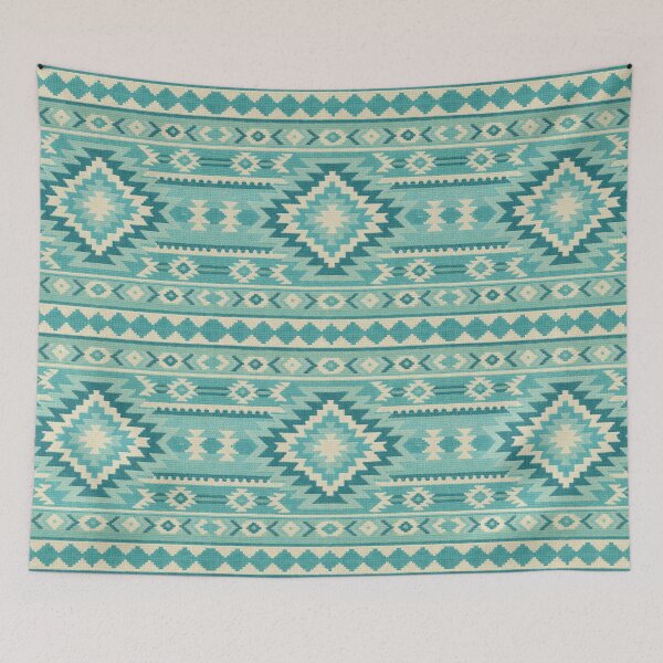 Item preview, Turquoise blue Southwestern kilim rug pattern designed and sold by Anne Londez Studio.
