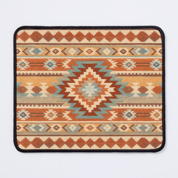 Item preview, Earthy terracotta orange & turquoise Southwestern kilim rug pattern designed and sold by Anne Londez Studio.