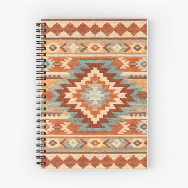Item preview, Earthy terracotta orange & turquoise Southwestern kilim rug pattern designed and sold by Anne Londez Studio.