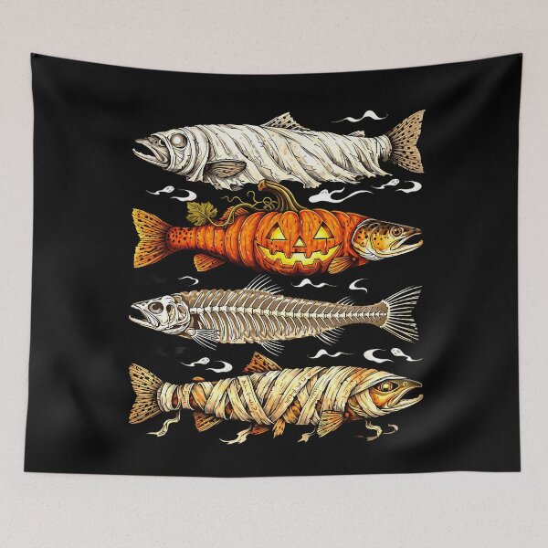 Item preview, Funny Halloween Trout Fish Ghost Pumpkin Skeleton Mummy designed and sold by Trippy-Toad.