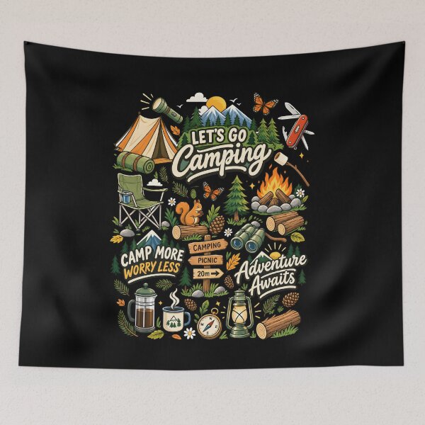 Item preview, Let's Go Camping Camp More Worry Less Adventure Awaits Tent Campfire Outdoor Camping designed and sold by MarlaMaloneShop.