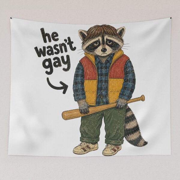 Item preview, He Wasnt Gay Sad Raccoon Retro 80s Kid Baseball Bat Vintage Meme designed and sold by Yellowriversss.