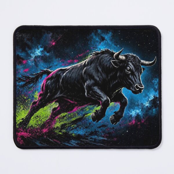 Item preview, Cosmic Charging Bull – Vibrant Neon Fantasy Illustration designed and sold by Dogandesighn.