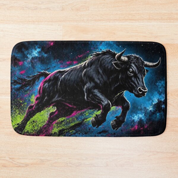 Item preview, Cosmic Charging Bull – Vibrant Neon Fantasy Illustration designed and sold by Dogandesighn.