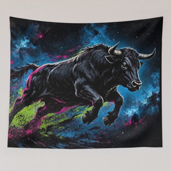 Item preview, Cosmic Charging Bull – Vibrant Neon Fantasy Illustration designed and sold by Dogandesighn.
