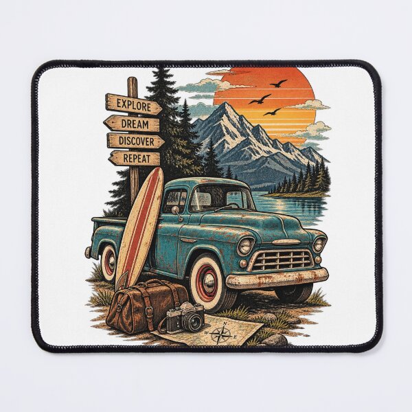 Item preview, Vintage Adventure Pickup Truck Mountain Retro Poster designed and sold by LarkLeaf.