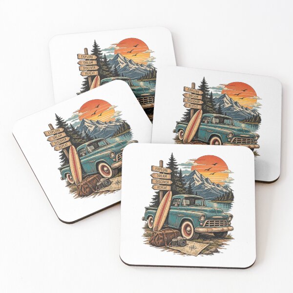 Item preview, Vintage Adventure Pickup Truck Mountain Retro Poster designed and sold by LarkLeaf.