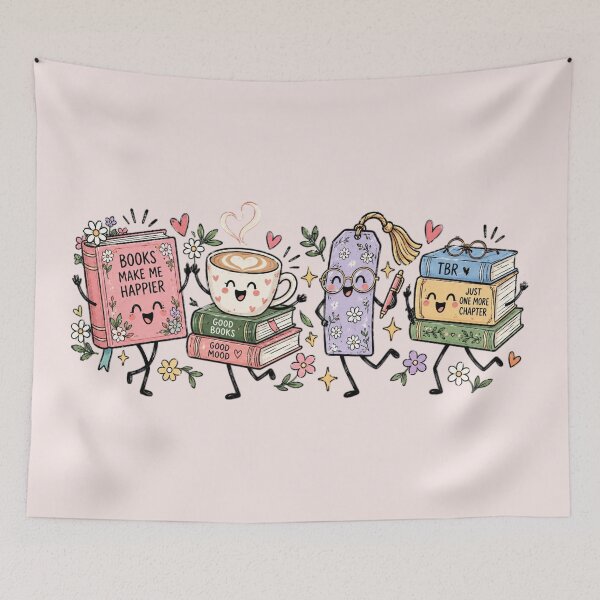 Item preview, Books and Coffee Characters Doodle, Cute Happy Bookish, Book Lover Reading Aesthetic, Cozy Coffee and Books, Cute Reader Gift designed and sold by Quiajia.