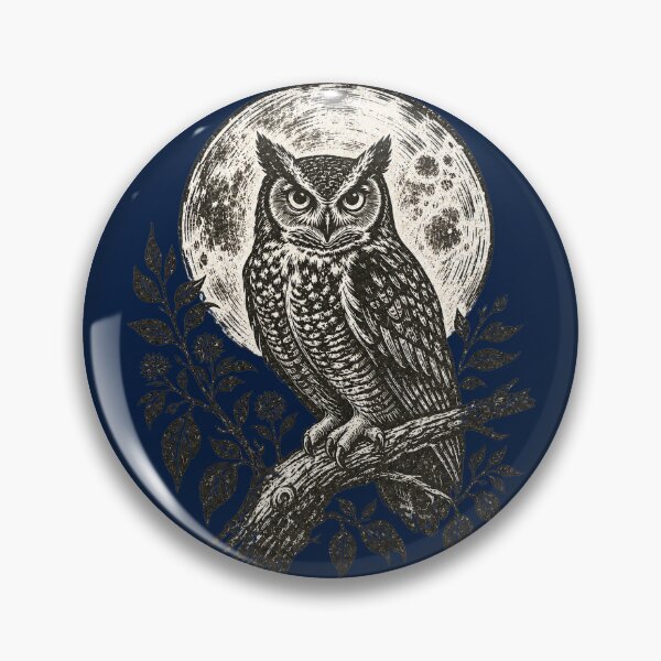 Item preview, Owl on Branch Full Moon Night Vintage Engraving designed and sold by Modern Antique Atelier .