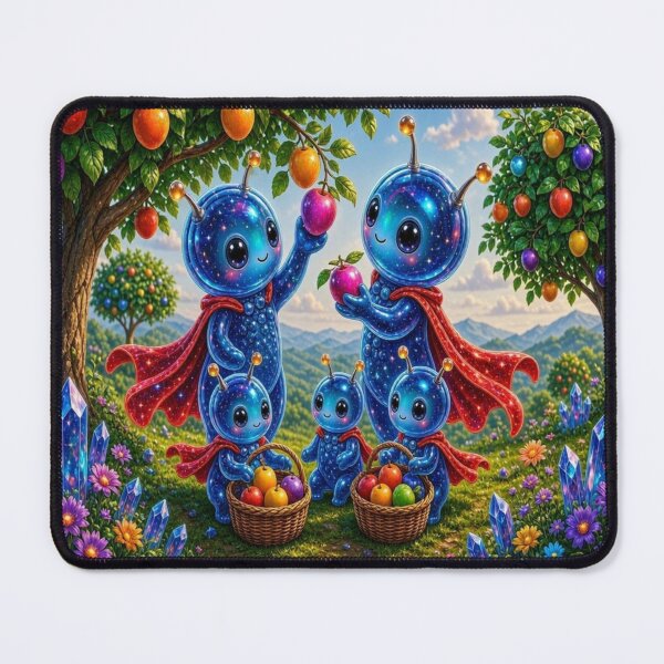 Item preview, Cute Alien Medanix Family - Cosmic Fruit Picking Summer Art designed and sold by Breezes-of-Ida.