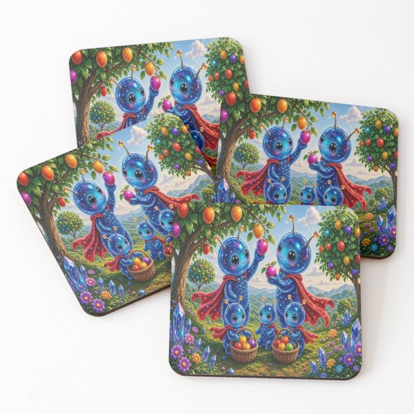 Item preview, Cute Alien Medanix Family - Cosmic Fruit Picking Summer Art designed and sold by Breezes-of-Ida.