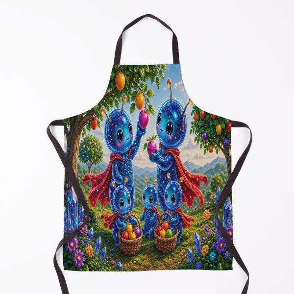 Item preview, Cute Alien Medanix Family - Cosmic Fruit Picking Summer Art designed and sold by Breezes-of-Ida.