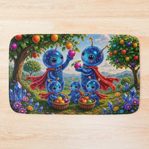 Item preview, Cute Alien Medanix Family - Cosmic Fruit Picking Summer Art designed and sold by Breezes-of-Ida.