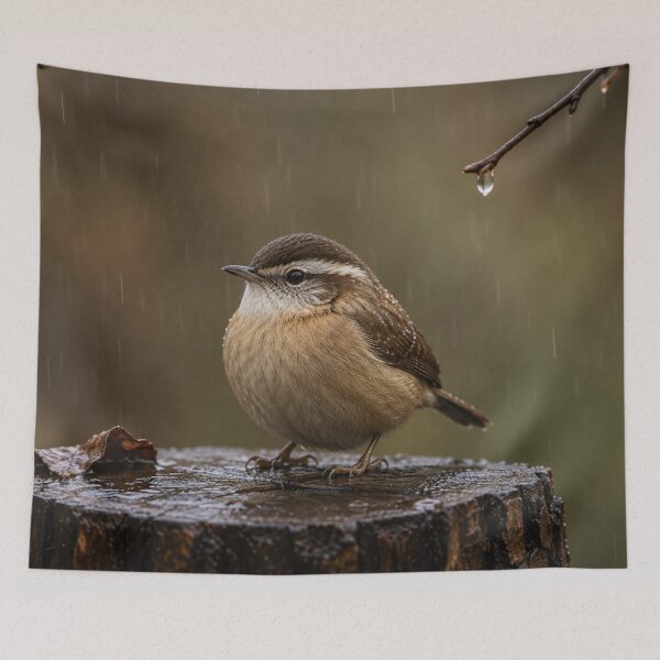 Item preview, Little Wren in Gentle Rain Photography Print designed and sold by BLUESKY11a.
