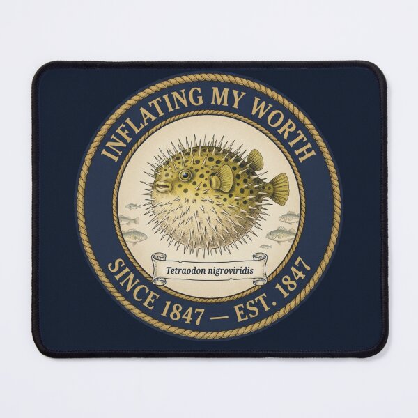 Item preview, Inflating My Worth Pufferfish Club Humor Badge designed and sold by CalmCapy Co.