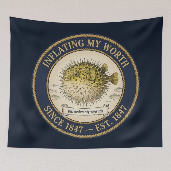Item preview, Inflating My Worth Pufferfish Club Humor Badge designed and sold by CalmCapy Co.