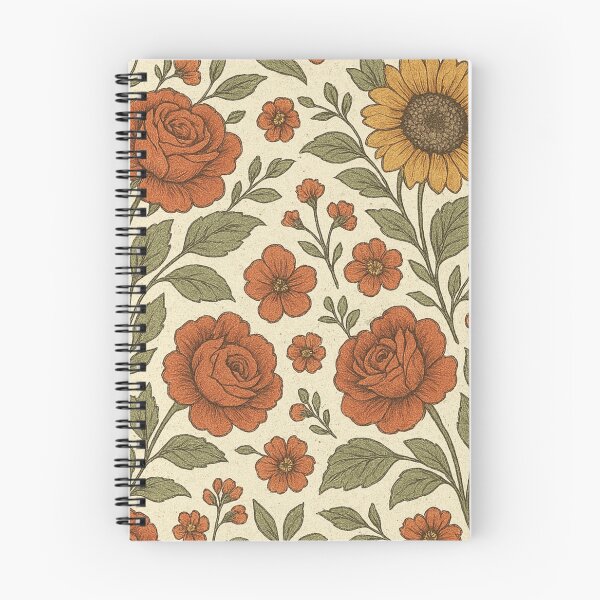 Item preview, Vintage Floral Pattern with Orange Roses & Sunflowers – Retro Botanical Art designed and sold by DreamPixelPrint.