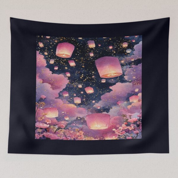 Item preview, Pink Sky Lanterns Dreamy Night Artwork  designed and sold by NivyasArtistry.