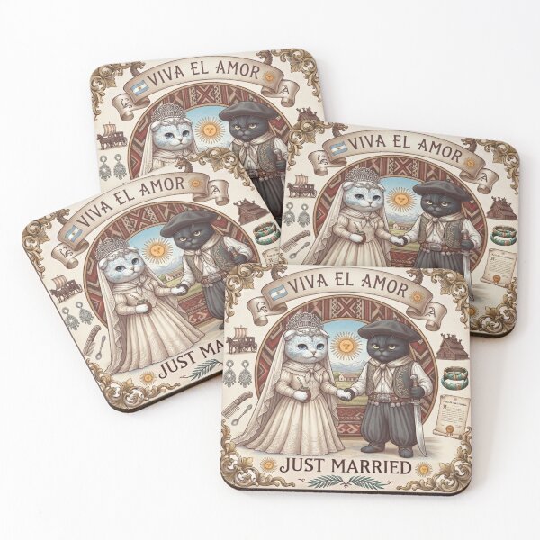 Item preview, Argentine Gaucho Cats Wedding "Viva el Amor" Just Married South American Design designed and sold by PetalsPaws.