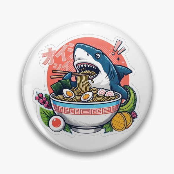 Item preview, Cute Shark Eating Ramen Japanese Anime Style Sticker designed and sold by ORI-ginal Weirdos: The Weirdly Wonderful Crew.