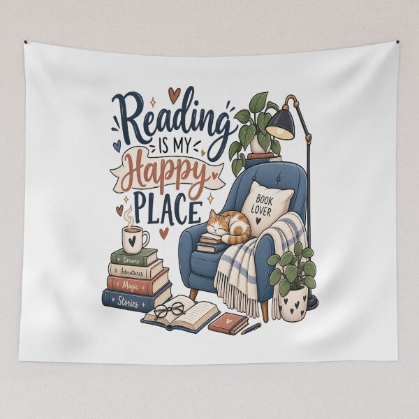 Item preview, Reading Is My Happy Place – Cozy Book Lover Design designed and sold by NovaNest  Studio.